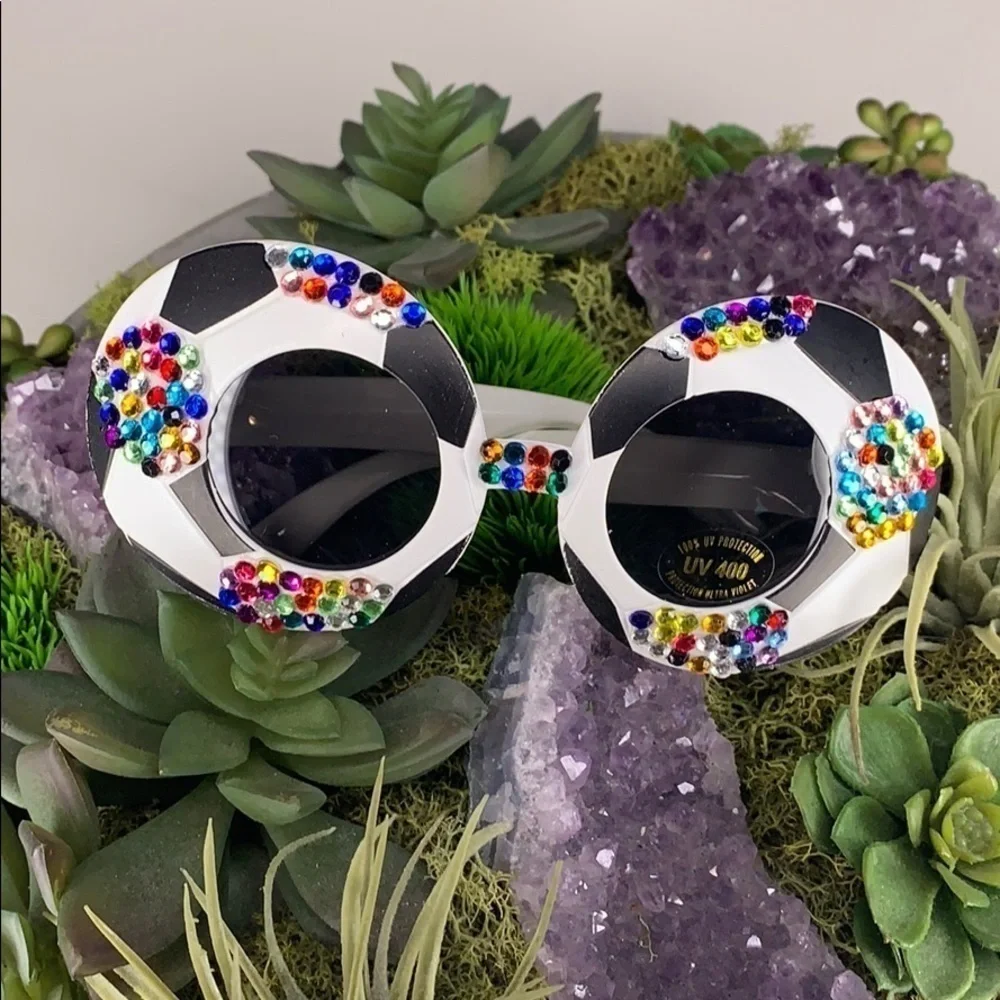 Round Soccer Fan Bling Sunglasses Rainbow multi color round shades nwot